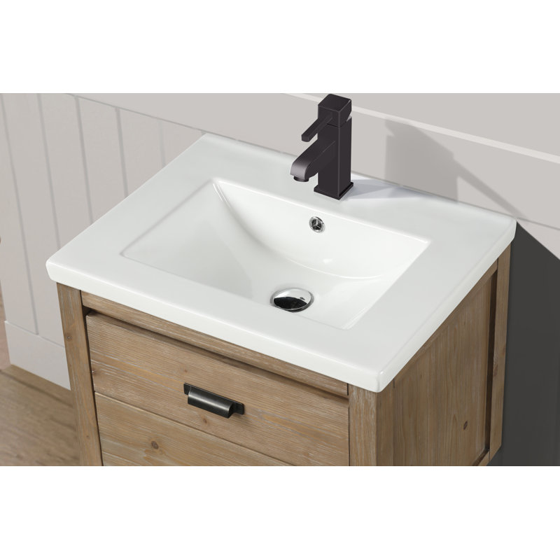 Kane 24" Weathered Fir Floating Bathroom Vanity with Ceramic Sink