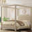 Upholstered Canopy Bed Frame with Tufted Headboard, Nailhead Trim, No Box Spring Needed-1743365752-1743365753
