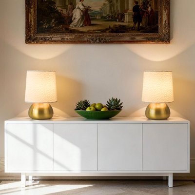 Lampe de table 10,83 "en tissu texturé avec abat-jour tissé en forme de nuage et base de couleur laiton, lumière décorative moderne pour la chambre à coucher et le salon