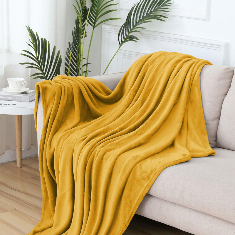 Carsonhill Reversible Mink Faux Fur Plush Fleece Throw/ Blanket, W130 x L150cm, Ochre