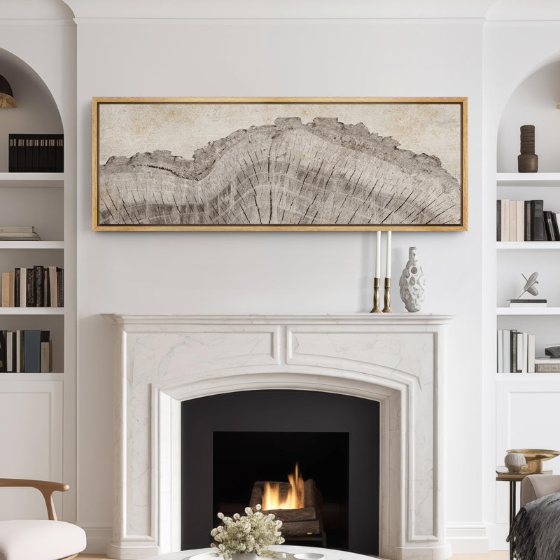 Tree Rings in Neutral Tones Modern Art Extra Large Artwork Print Wall Art, 20" H x 60" W, Natural