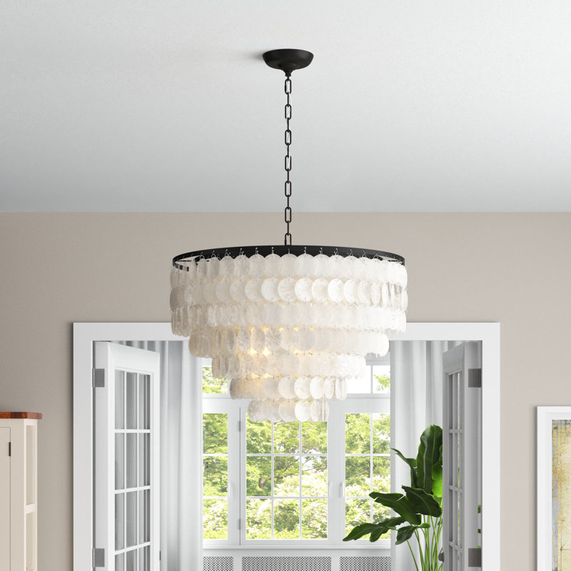 Novalee Dimmable Metal Tiered Pendant, Black, 6 Lights, 17.5" H x 25.6" W x 25.6" D