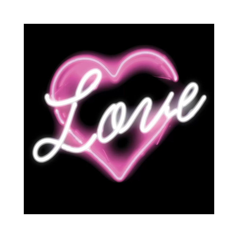 Neon Love Pink On Black by Hailey Carr - Wrapped Canvas Print, 93.98 cm H x 93.98 cm W x 3.175 cm D