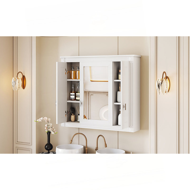 Armoire de salle de bain avec miroir, armoire à pharmacie murale avec 4 tablettes, armoire de rangement avec miroir, Blanc