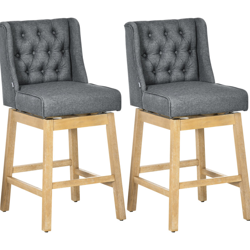 De 2 chaises à hauteur de bar, siège de 30 po, rotatif à 180 degrés, gris, repose-pieds en bois massif, 2 sièges pivotants à boutons, rotatif, gris avec repose-pieds et revêtement