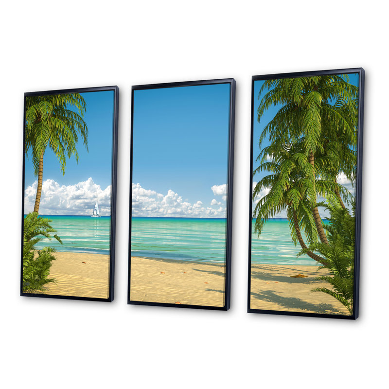 Palms at Caribbean Beach - Beaches, ensemble de 3 toiles encadrées, H 28 po x l 36 po, Noir