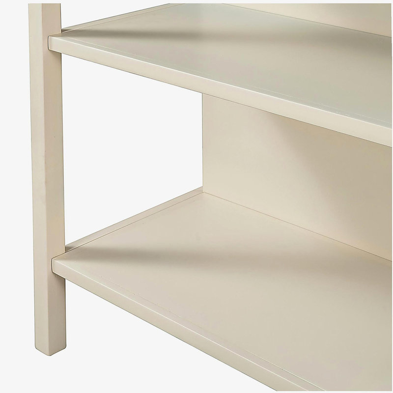 Îlot de cuisine fixe de 45 pouces en bois massif de style champêtre, îlot de préparation pour table à manger en bois d'hévéa avec 2 tablettes ouvertes, en noyer et blanc crème