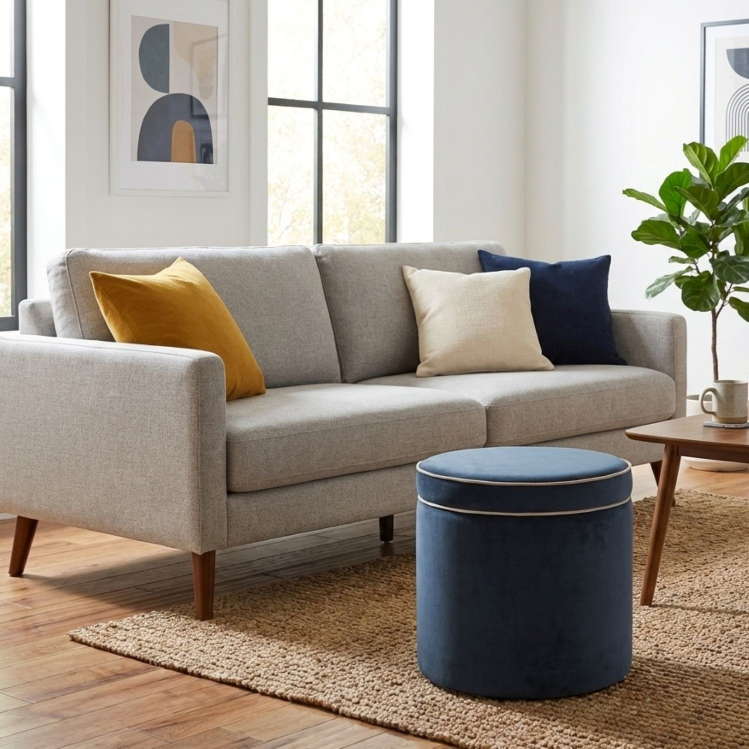 18" Velvet Upholstered Storage Ottoman, Blue Velvet