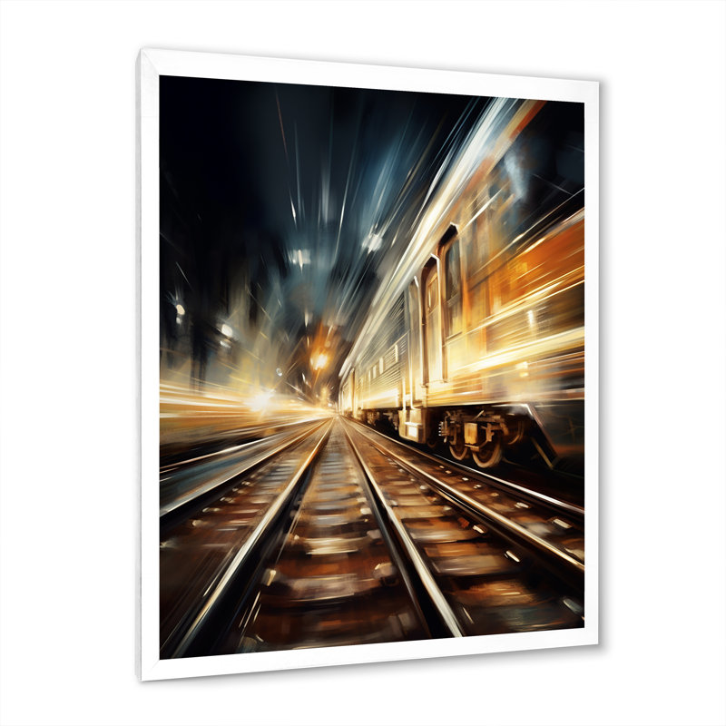 «Train Luminous Trail Lights II», reproduction sur toile, Cadre photo blanc, H 32 po x l 24 po x P 1 po