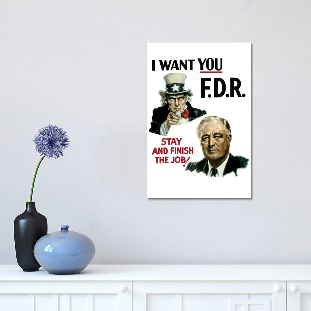 WWII Poster Of Uncle Sam And President Franklin Roosevelt by Stocktrek Images - Wrapped Canvas Print