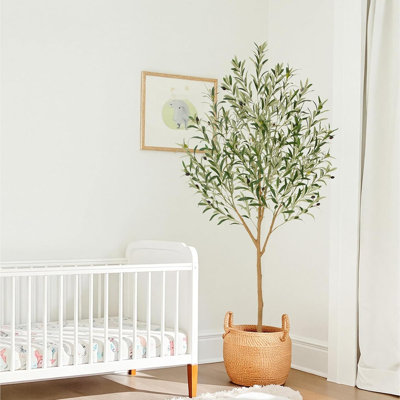 Arbre d'olivier artificiel réaliste avec tronc de bois véritable, olivier d'intérieur avec des feuilles et des fruits réalistes, olivier artificiel pour le bureau à domicile, le salon, la chambre, le patio, la décoration