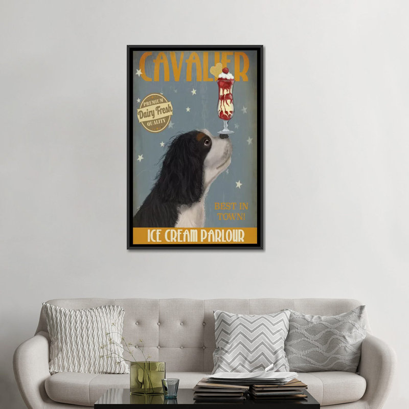 Publicité rétro sur toile tendue Fab Funky «Cavalier King Charles Ice Cream Parlor», H 26 po x l 18 po x P 1,5 po