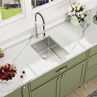 15" L x 20" W Bar Sink Undermount Stainless Steel Single Bowl Handmade Kitchen Sink with Roll-up Rack and Bottom Grid