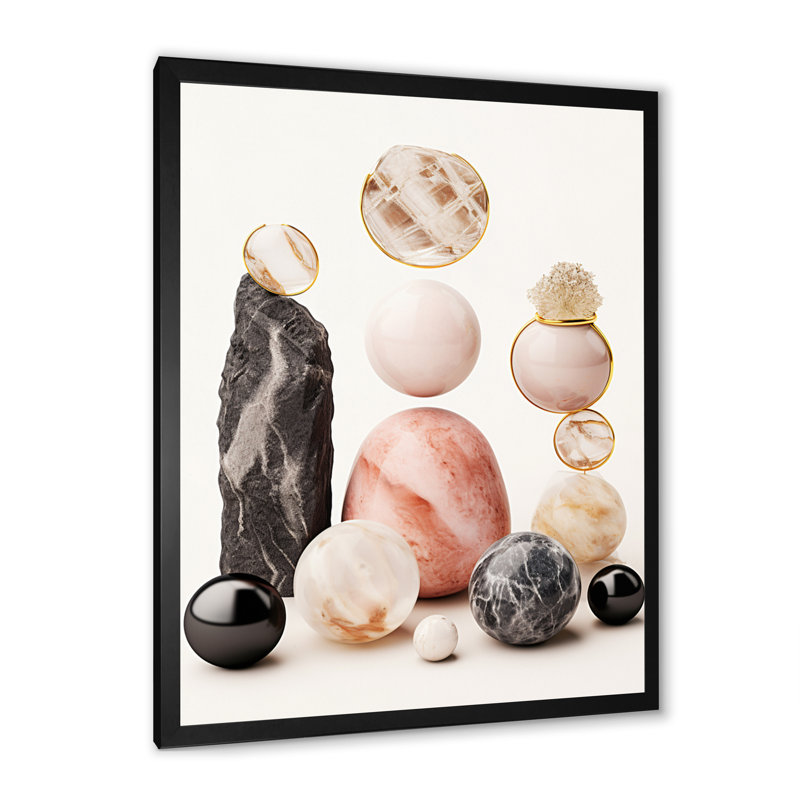 Zen Zen Stones Minerals sur toile, H 20 po x l 12 po x P 1 po, Cadre simple noir