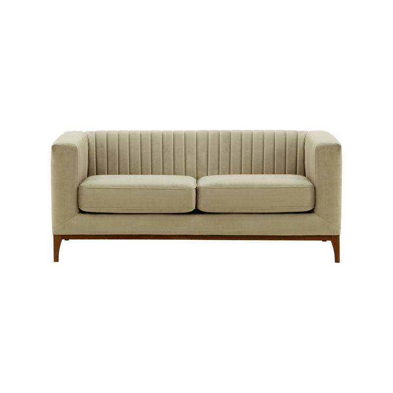 Buie Velvet Sofa, Beige, Dark Oak