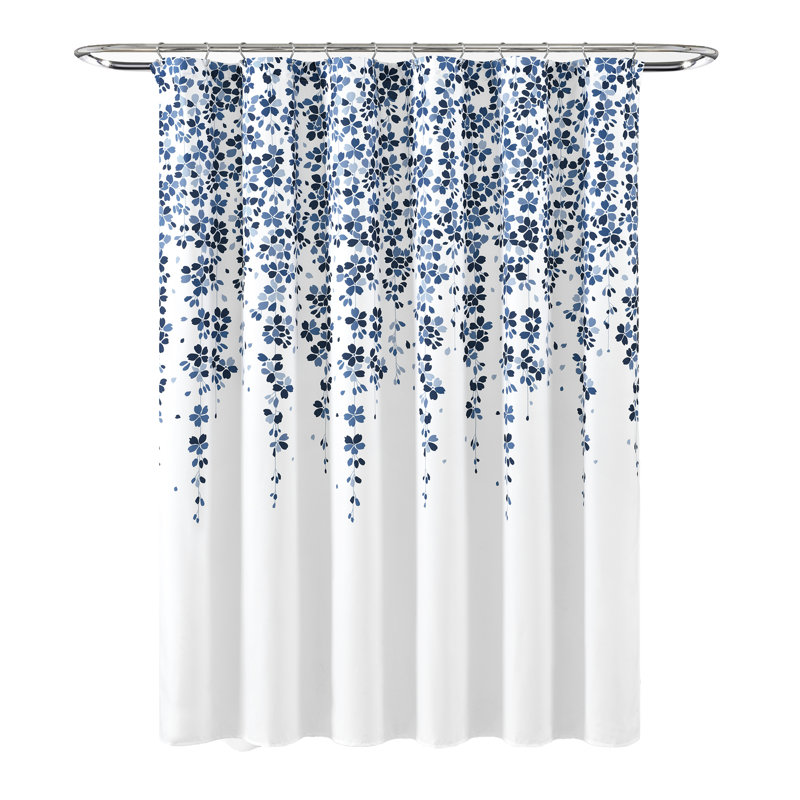 Anatoli Polyester Shower Curtain, White/Navy