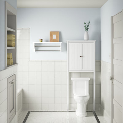 Belz 27" W 65" H Over Toilet Hutch With Cabinet And Wall Mounted Bathroom Shelf With 2 Towel Rods