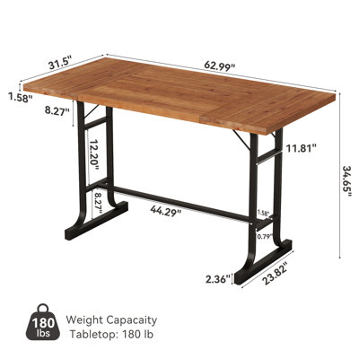 Table de bar haute en bois massif de 160 cm (62,99 po) avec cadre en métal robuste