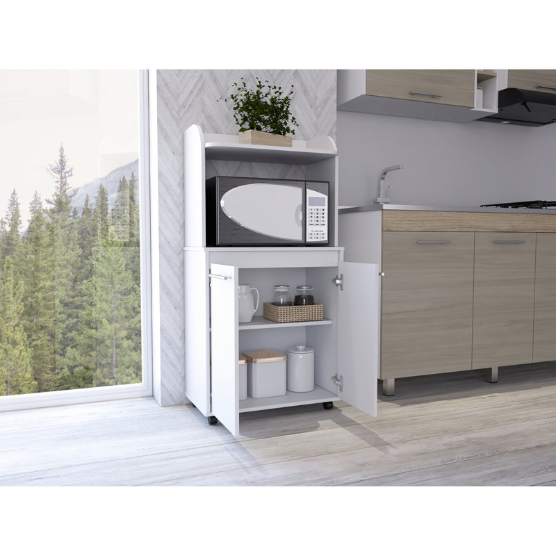 Rockford Kitchen Cart, Open Shelf, Double Door Cabinet, Two Interior Shelves