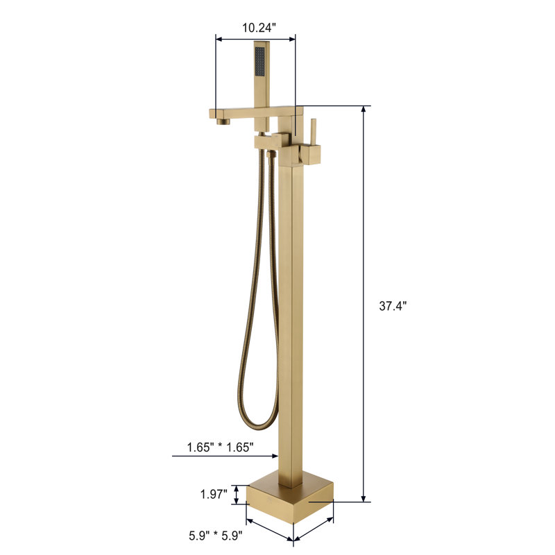 1 Handle Floor Freestanding Tub Filler with Diverter, Brushed Brass
