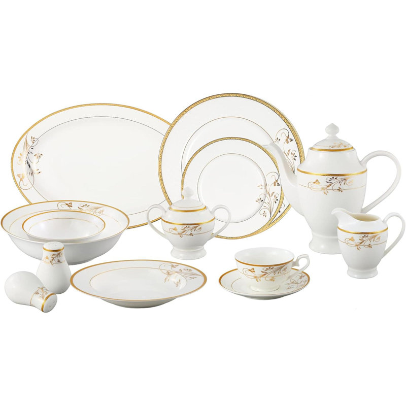 Service de table à motif floral 24 pièces 57 pièces La Luna Bone China, service pour 8