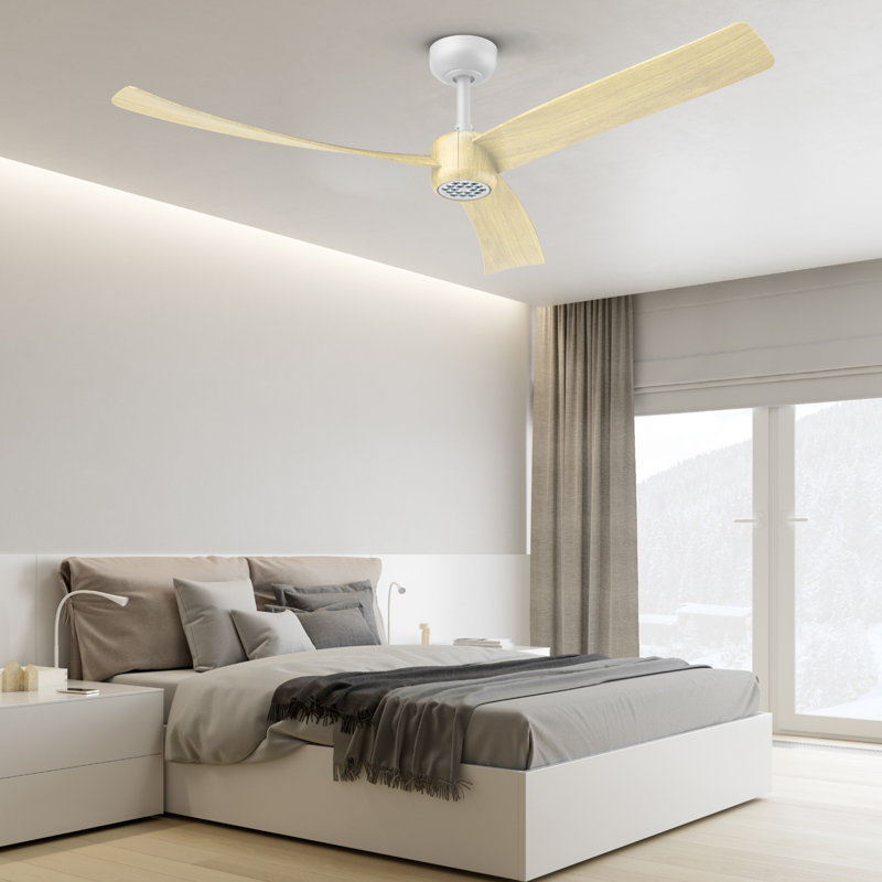 Ventilateur de plafond 52 pouces avec télécommande veilleuse à DEL, Blanc avec pales crème