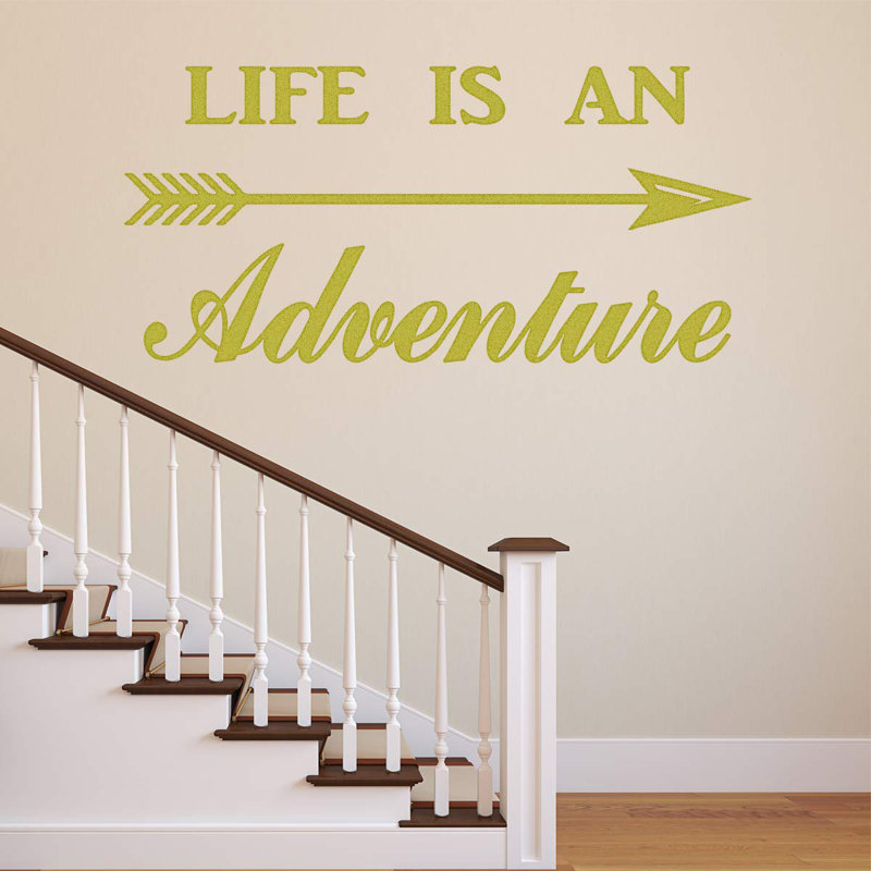Décalcomanie murale « life is a adventurer adventurer », H 15 po x l 30 po, Or