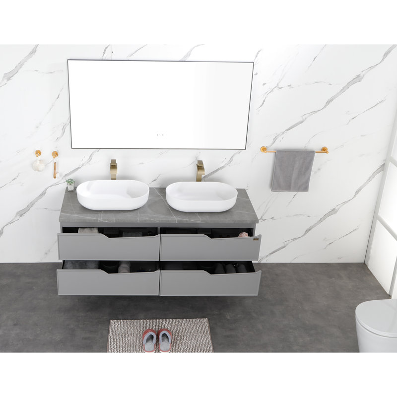 Lavabo de salle de bain ovale 24 po x 14 po blanc - Installation au-dessus du comptoir Hygiénique à l'impact et à la décoloration Rectangle de la surface des vaisseaux