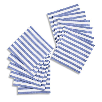 Amalfi Stripe-100% Pure Linen Cocktail Napkins (Set of 12)
