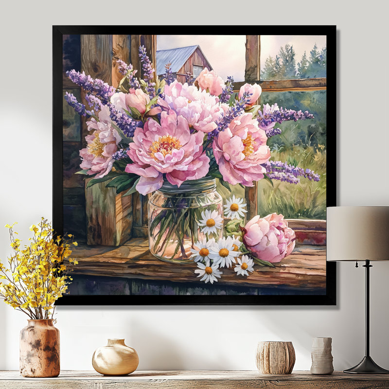 Décoration murale Donnarae Blush pivoine et lavande II - Bouquets assortis, Reproduction encadrée d'une seule photo