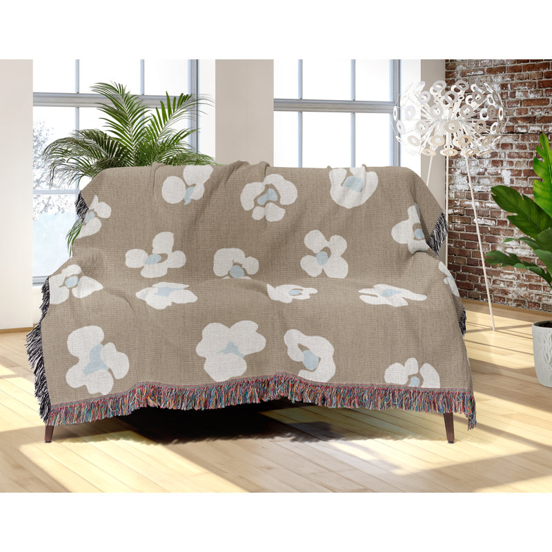 Jeté en coton Cheetah, Beige Bleu, 60 x 60