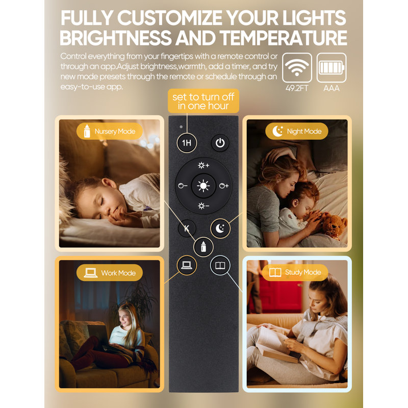 LED Floor Lamp with Shelves Open Display Cabinet, Floor Lamp Glass with Remote/APP Color Temp Control (2700K-6000K), Black