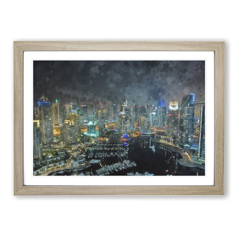 Dubai Skyline Vol.3 - Picture Frame Painting, 36cm H x 48cm W x 2cm D, Oak Framed