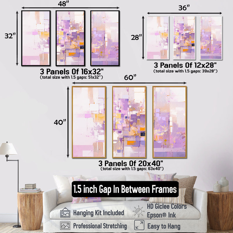 «Pink and Pruple Abstract Shadows I», ensemble d'art mural formes abstraites, Cadre flottant doré, H 28 po x l 36 po x P 1 po