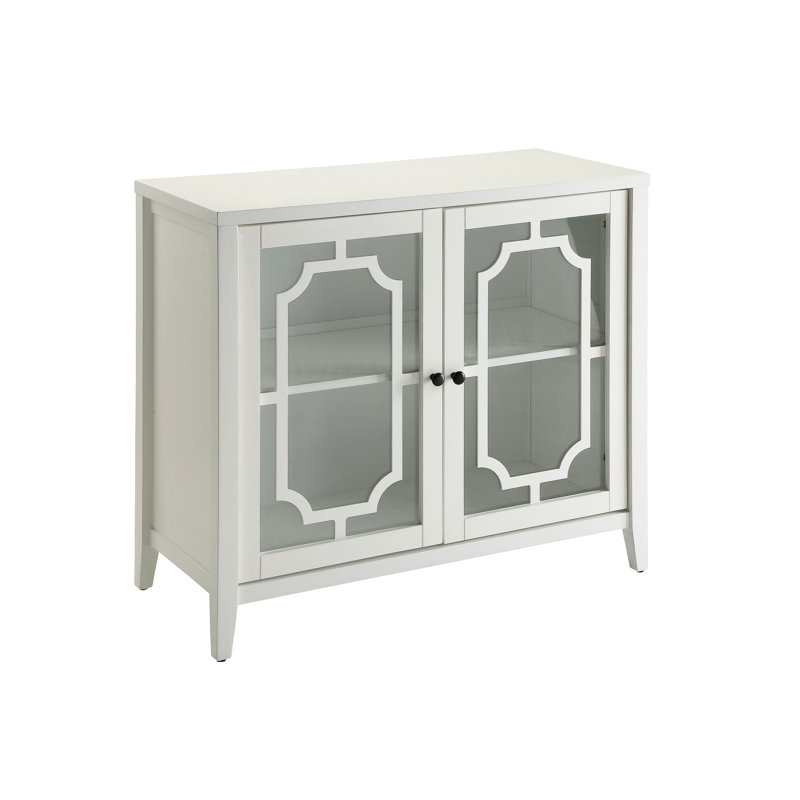Console blanche - Table rectangulaire à 2 portes avec compartiment en verre et tablette