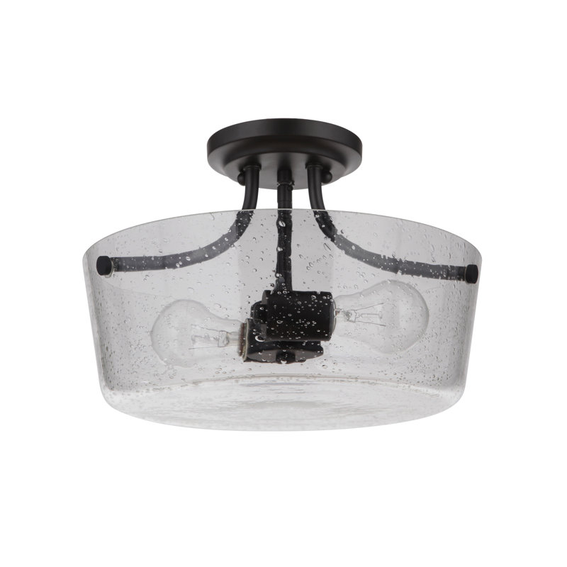 Willett Glass Semi Flush Mount, Clear Seeded, Flat Black