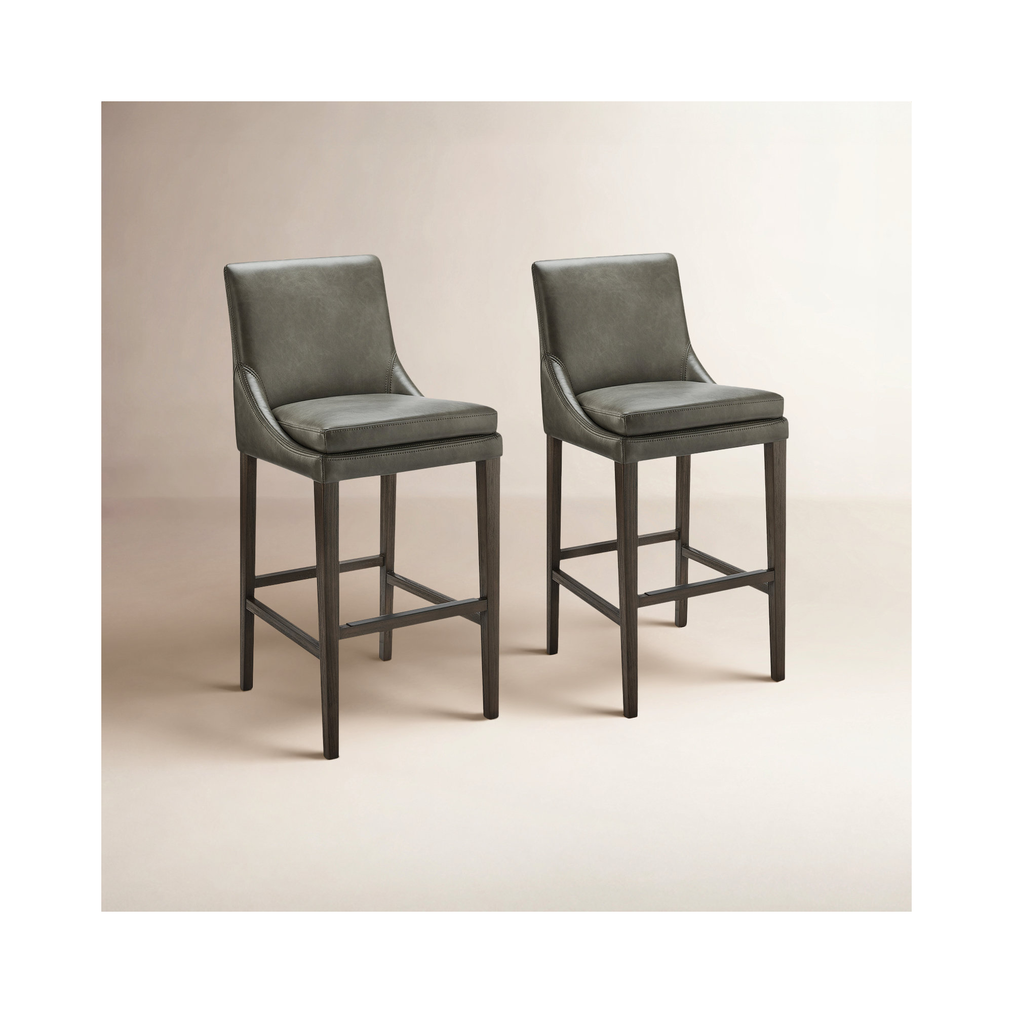 Niara Leather Stool, Bar Stool (30” Seat Height), Copley Slate Faux Leather/Brown