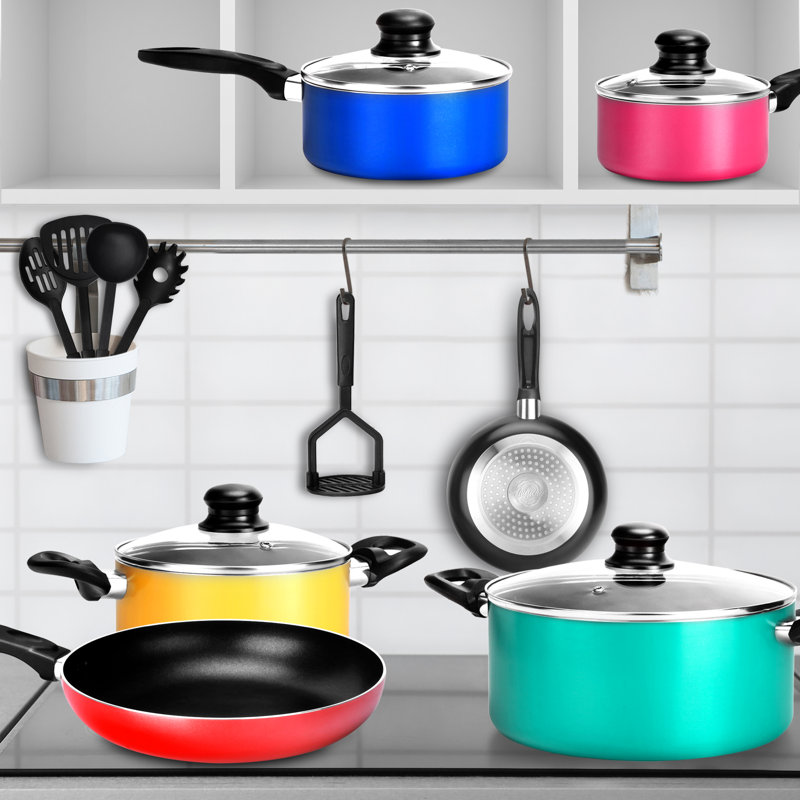NutriChef 15-Piece Multicolor Nonstick Aluminum Cookware Set