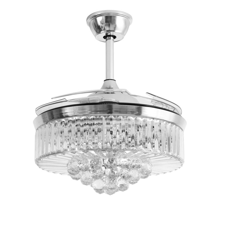 Guendolen 42'' Crystal Ceiling Fan with LED Light and Remote Control Retractable Fandelier 3 Colors 6 Speeds with Silent Motor Luxury Lighting Fixture for Indoor Bedroom Living Room