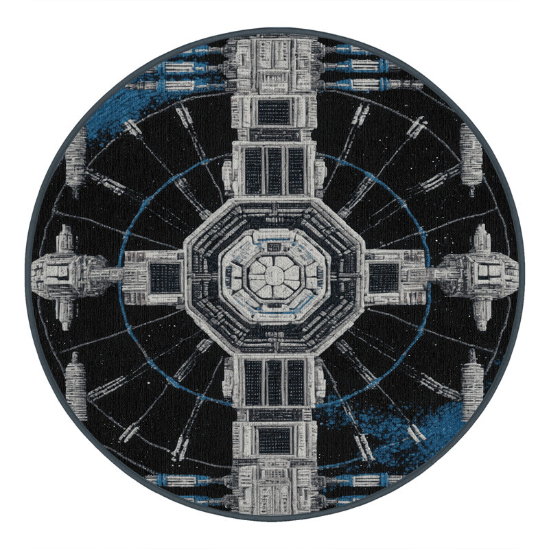 Tapis noir lavable à la machine, Rond 8 pi
