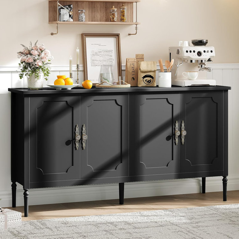 Buffet 59 po avec rangement, crédence moderne avec 4 portes et tablettes réglables pour la salle à manger, la cuisine ou le salon