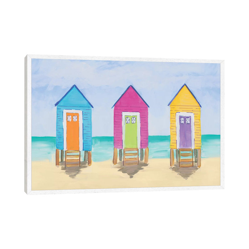 Beach Shacks 1 Piece Painting on Canvas, 101.6 cm H x 66.04 cm W, White Framed Canvas