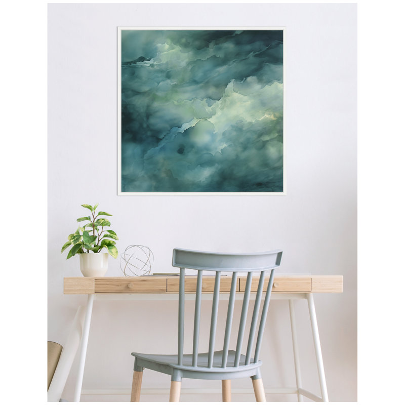 Rich Green Teal Watery Abstract by The Creative Bunch Studio Framed Canvas Wall Art Print