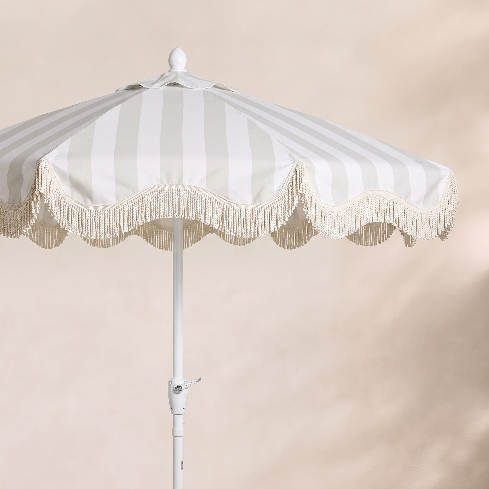 Teretha 9' Market Umbrella, Light Gray/White/Cream Striped, White
