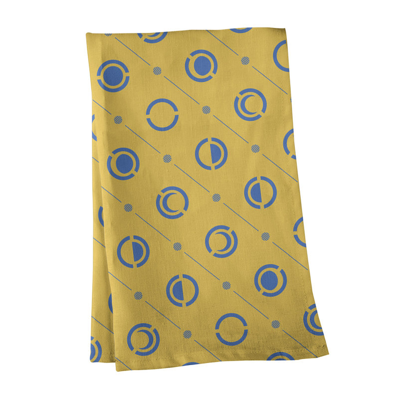 Torchon Moon phases, Jaune/bleu, Croisé en coton