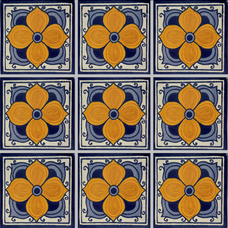 4.2" x 4.2" 9pcs TalaMex Marigold Talavera Mexican Tile
