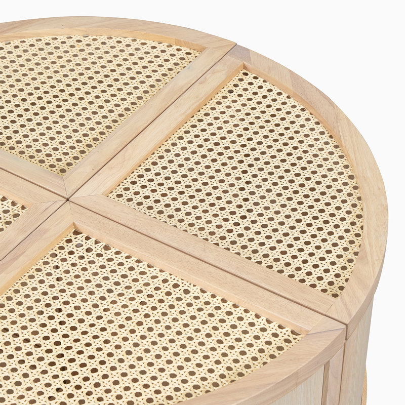 Round To Square Block Modular Coffee Table Light Natural Rattan With Storage 4 Piece