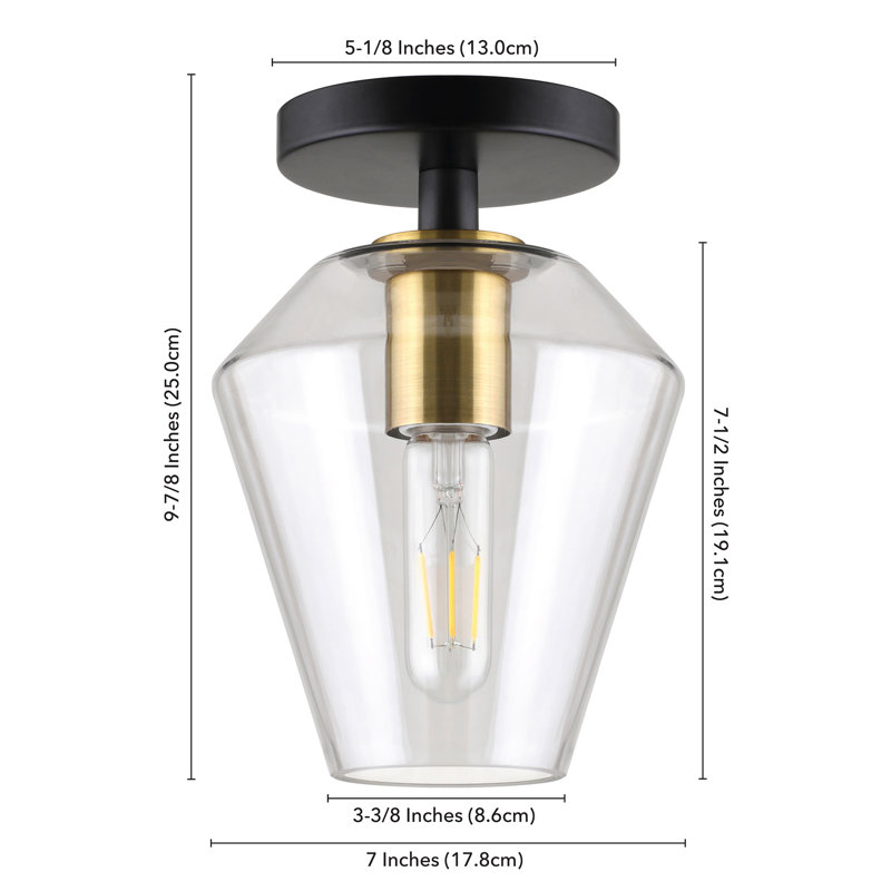 Alexsondra Glass Semi Flush Mount, Matte Black/Brass