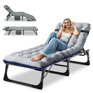 Patio Chaise Lounge Chair, Outdoor Portable Adjustable with 5 Positions Folding Pool Recliner with Mattress Max Weight Capacity 440 lbs