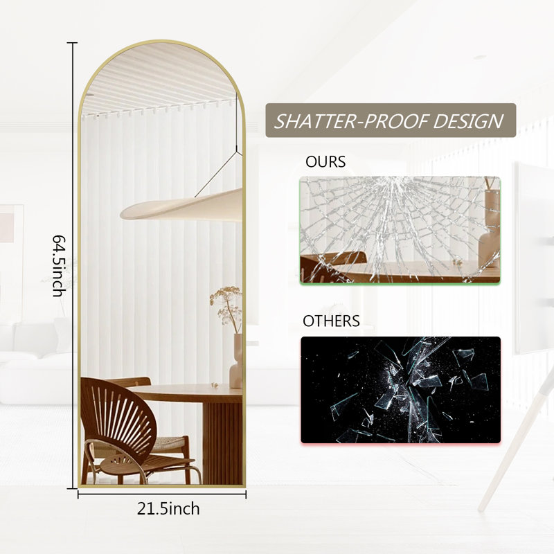 Arched Metal Oversized Full Length Mirrors Wall Mirrors with Stand, Gold, 64" x 21"